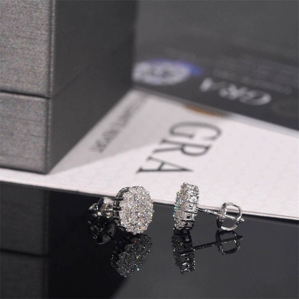 925 Sterling Silver VVS Moissanite Round Stud Earrings - Unisex High-Quality Jewelry