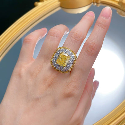 10x12mm Yellow Moissanite Ring, Ice Flower Cut 925 Sterling Silver for Women