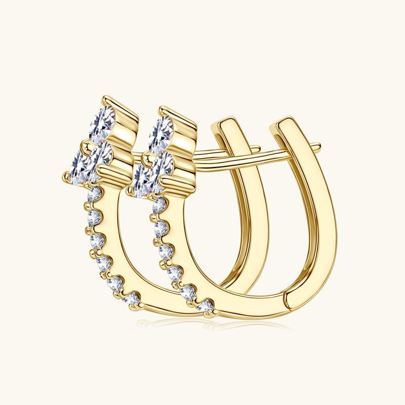 Moissanite Clover Huggie Hoop Earrings in Sterling Silver for Women — Graceful Elegance