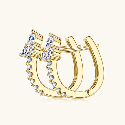 Moissanite Clover Huggie Hoop Earrings in Sterling Silver for Women — Graceful Elegance