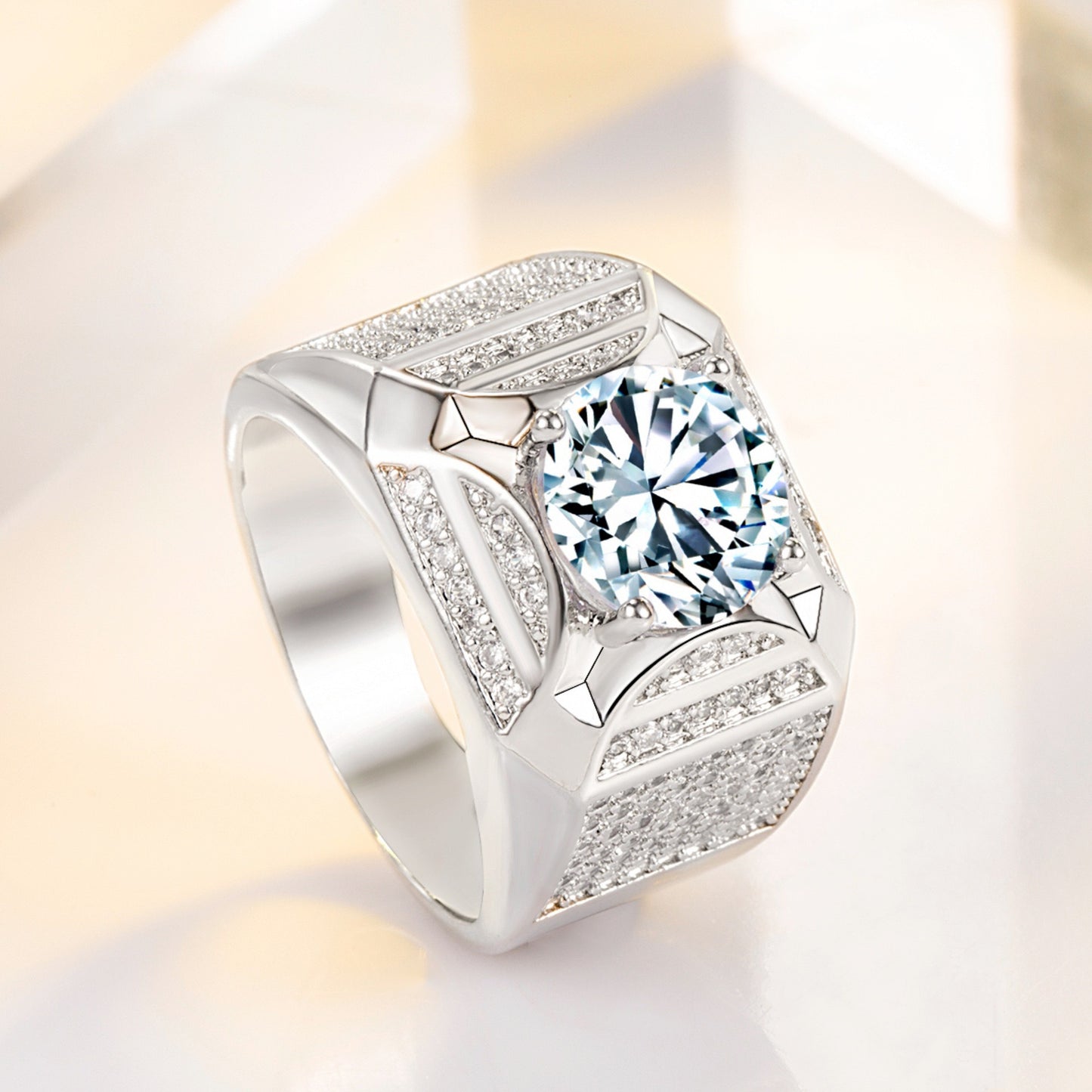 Men's Wide Band Diamond Ring - Luxury Business Style
