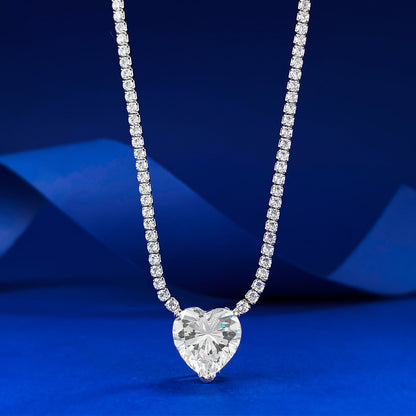 S925 Sterling Silver Pave Pink Stone Heart Necklace for Women