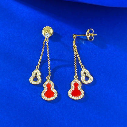 S925 Silver Red Agate Gourd Tassel Earrings - Fashion Versatile Office Style