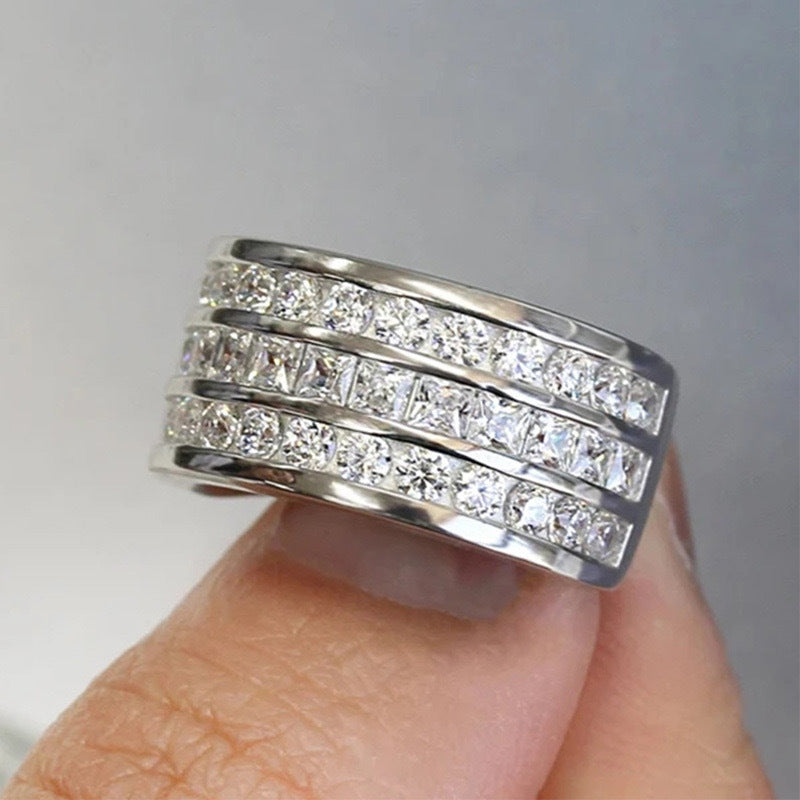 Hip Hop Stackable Zircon Band Ring - Multi-Layer Inlaid Statement Jewelry