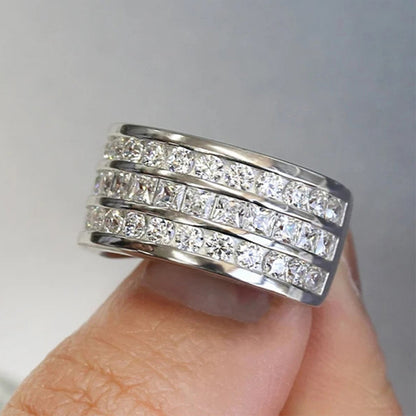 Hip Hop Stackable Zircon Band Ring - Multi-Layer Inlaid Statement Jewelry