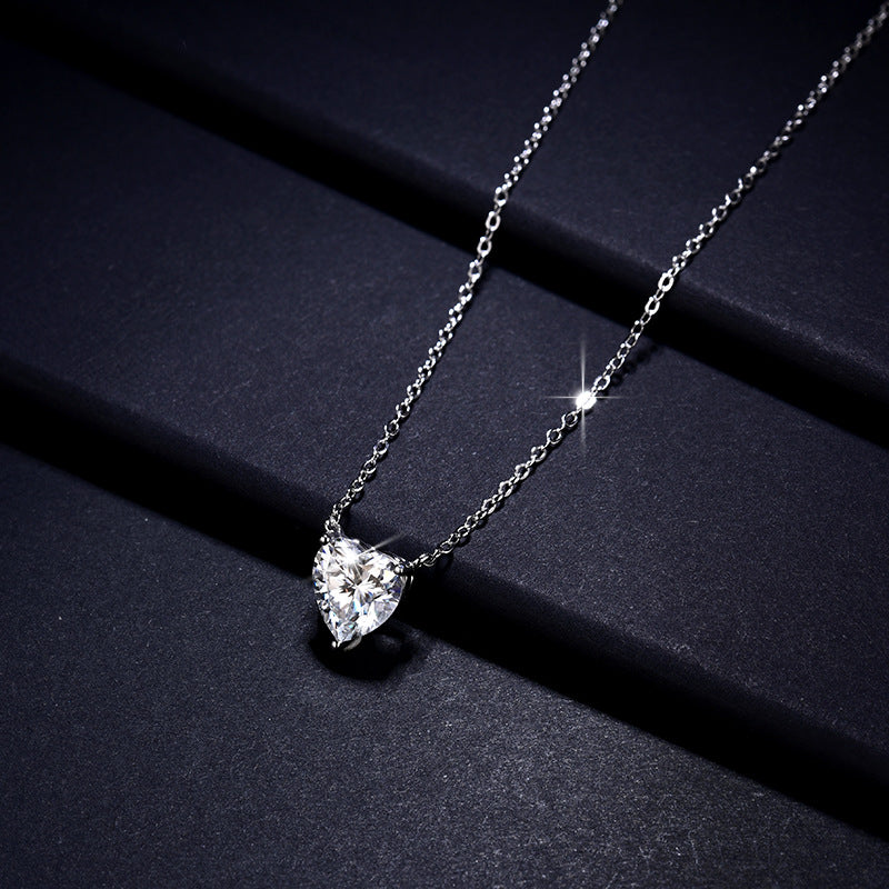 Ricady Jewel S925 Silver Plated 18K Gold 3-Prong Heart-Shaped 8mm Moissanite Necklace - Diamond Tester Passed Women's Clavicle Chain