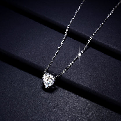 Ricady Jewel S925 Silver Plated 18K Gold 3-Prong Heart-Shaped 8mm Moissanite Necklace - Diamond Tester Passed Women's Clavicle Chain