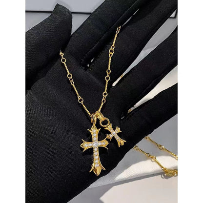 Double Cross Geometric Choker Necklace | Punk Style Alloy Chain
