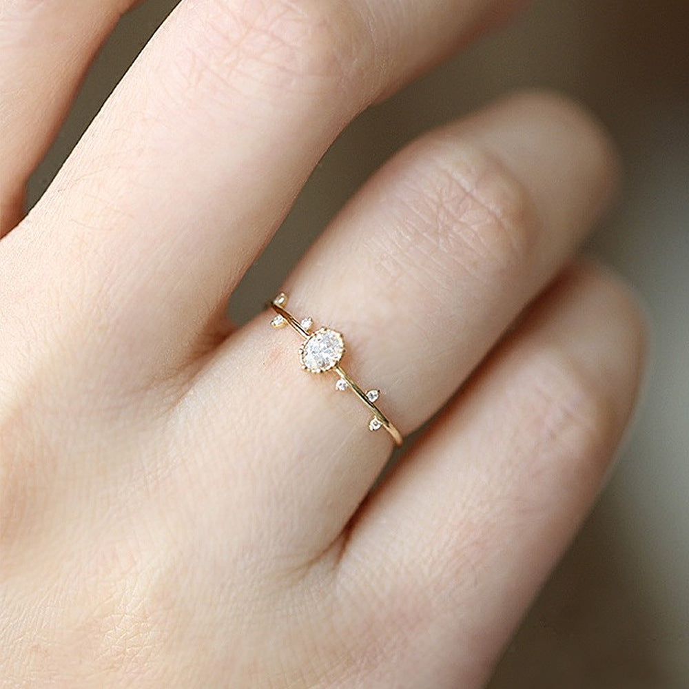 Ricady Jewel Minimalist Twig Ring - Dainty Oval Micro Pave Zircon