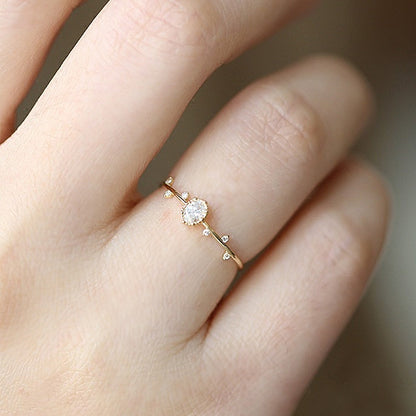 Ricady Jewel Minimalist Twig Ring - Dainty Oval Micro Pave Zircon
