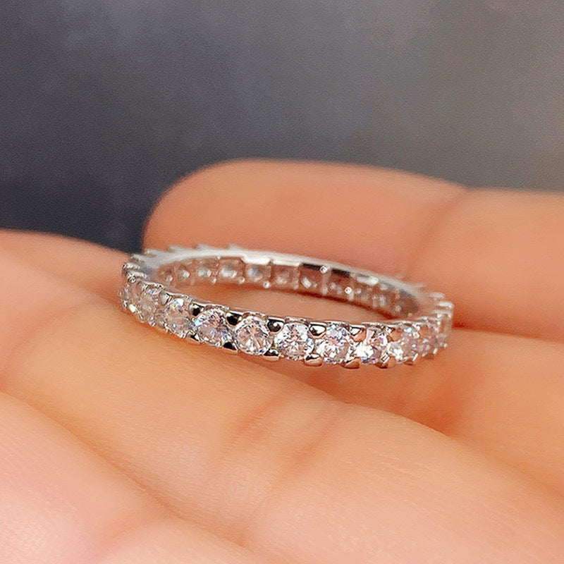 Ricady Jewel – Women's Single Row Pave Cubic Zirconia Ring, Minimalist Stackable Band in Rose Gold & Silver-Tone