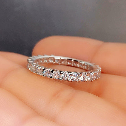 Ricady Jewel – Women's Single Row Pave Cubic Zirconia Ring, Minimalist Stackable Band in Rose Gold & Silver-Tone