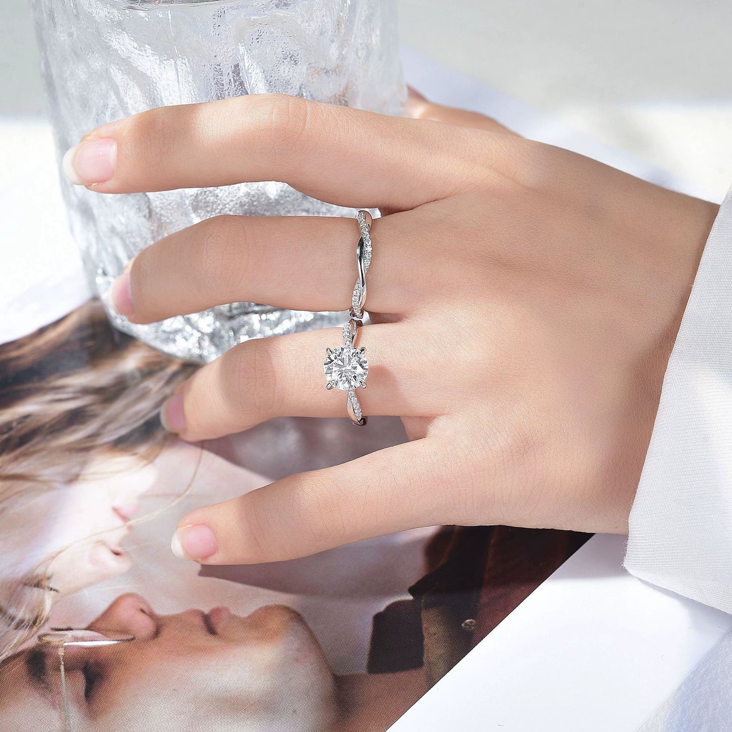 925 Sterling Silver 2CT Round Moissanite Twisted Vine Ring