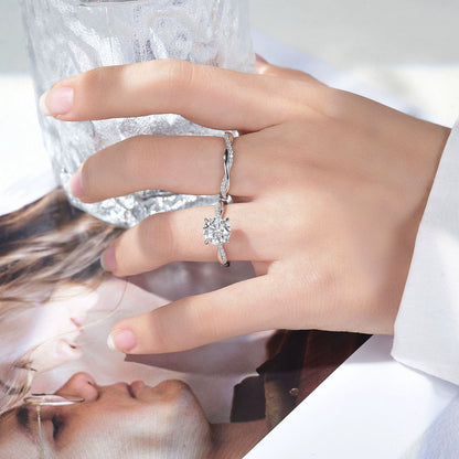 925 Sterling Silver 2CT Round Moissanite Twisted Vine Ring