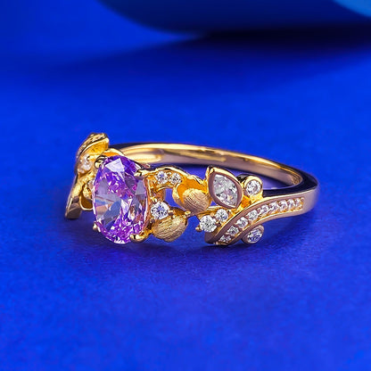 S925 Silver Bauhinia Ring | Dreamy Purple Brushed 3D Bud Design