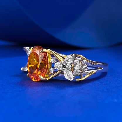925 Silver Gold-Plated 7*9mm Sunset Orange Oval Ring - Fashion Style
