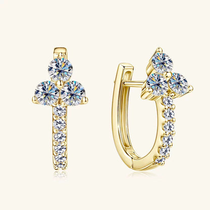 Moissanite Clover Huggie Hoop Earrings in Sterling Silver for Women — Graceful Elegance