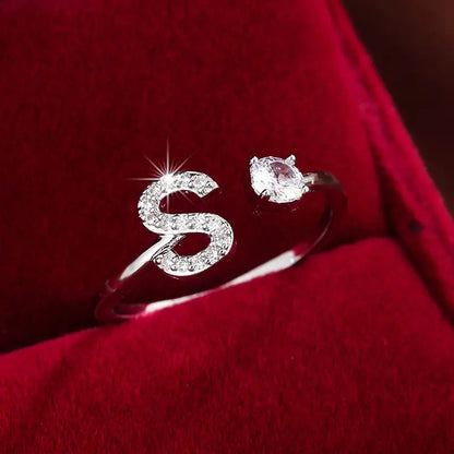 26 Letter Micro-Pave Zircon Ring for Women - 14K Gold Plated Copper Open Plain Band