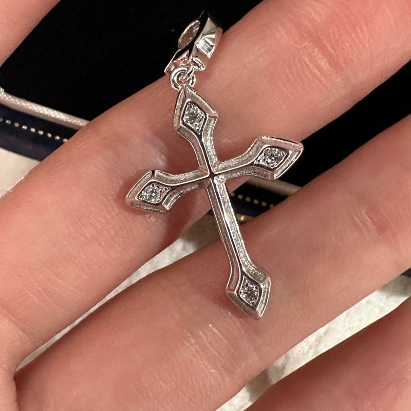 S925 Sterling Silver Cross Pendant, Vintage Zircon, Minimalist Fashion