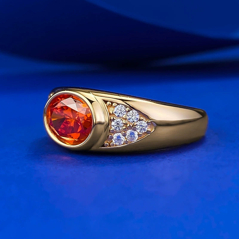 Women's S925 Silver Plated Gold Ring | Sunset Orange Ice-Cut Chunky Design
