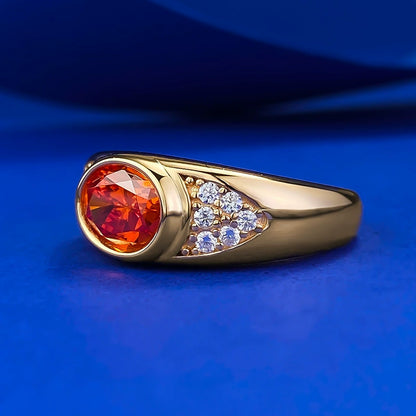 Women's S925 Silver Plated Gold Ring | Sunset Orange Ice-Cut Chunky Design