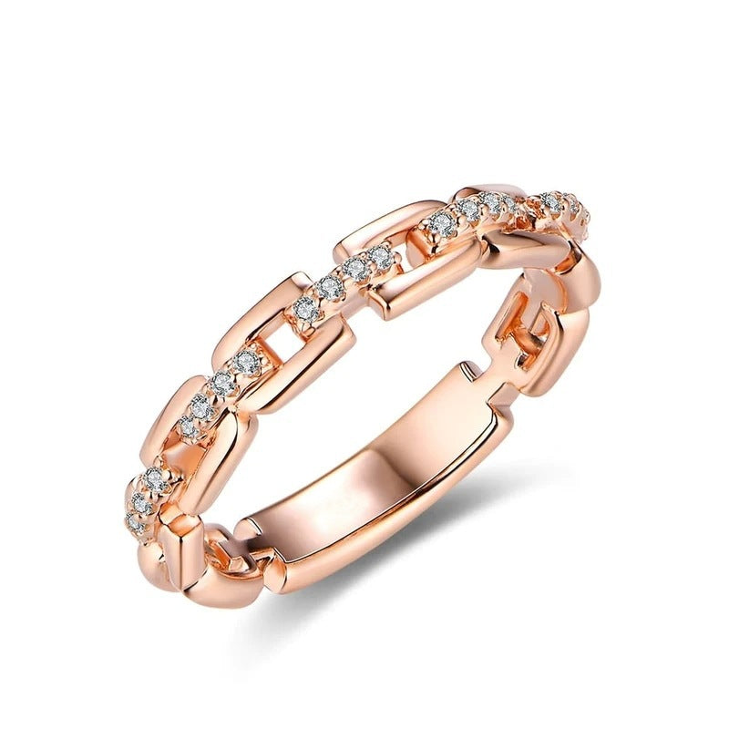 Optimized Title: Layered Link Ring for Women - Micro-Pavé Zircon Minimalist Daily Style