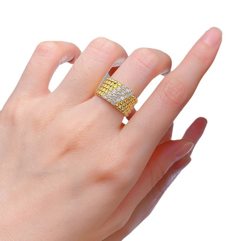 S925 Silver Gold-Plated Beaded Ring for Women - Minimalist & Elegant