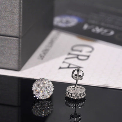 925 Sterling Silver VVS Moissanite Round Stud Earrings - Unisex High-Quality Jewelry