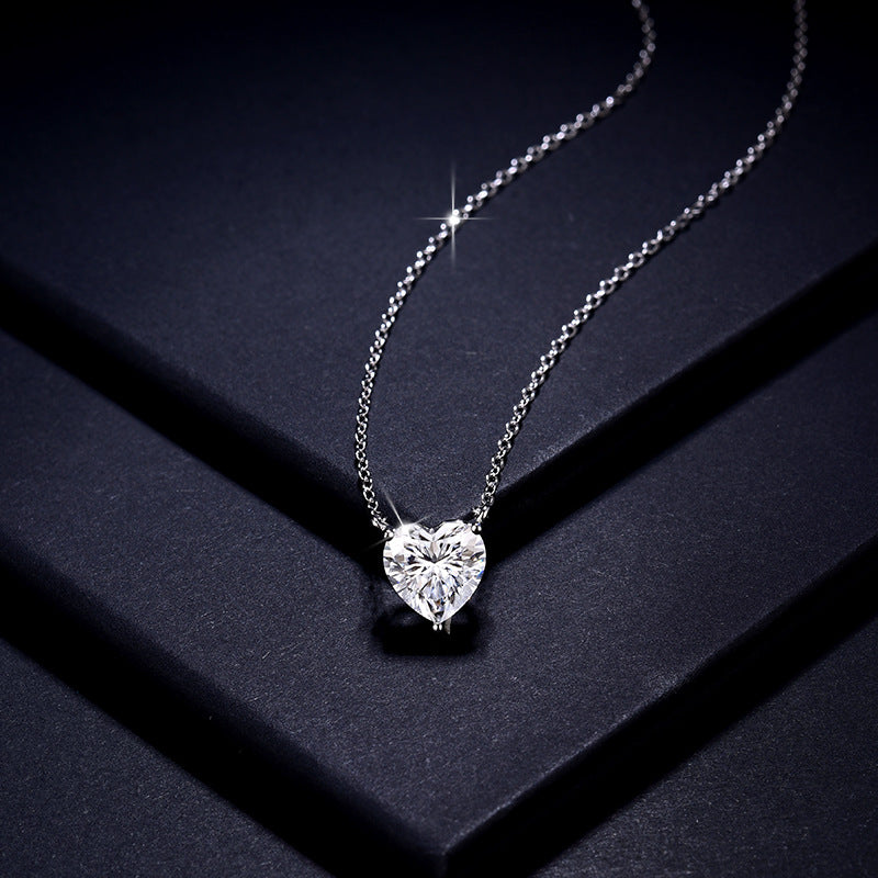 Ricady Jewel S925 Silver Plated 18K Gold 3-Prong Heart-Shaped 8mm Moissanite Necklace - Diamond Tester Passed Women's Clavicle Chain