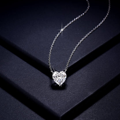 Ricady Jewel S925 Silver Plated 18K Gold 3-Prong Heart-Shaped 8mm Moissanite Necklace - Diamond Tester Passed Women's Clavicle Chain