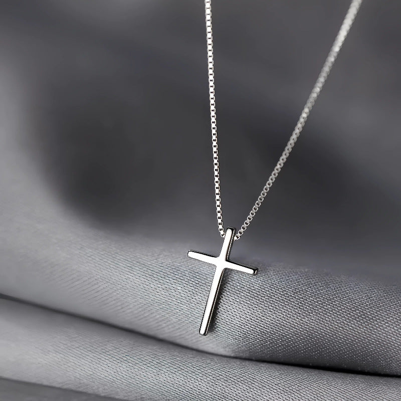 S925 Silver Plated 14K Gold Cross Pendant Necklace - Minimalist Dainty Box Chain for Men & Women