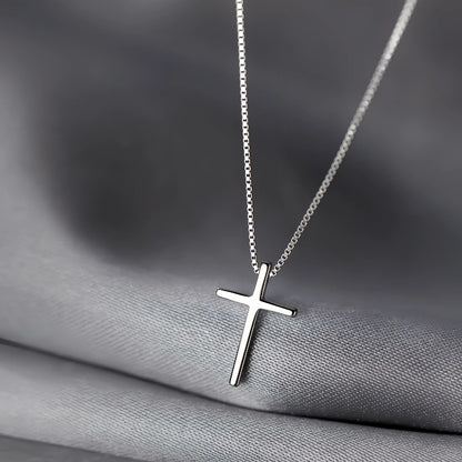 S925 Silver Plated 14K Gold Cross Pendant Necklace - Minimalist Dainty Box Chain for Men & Women