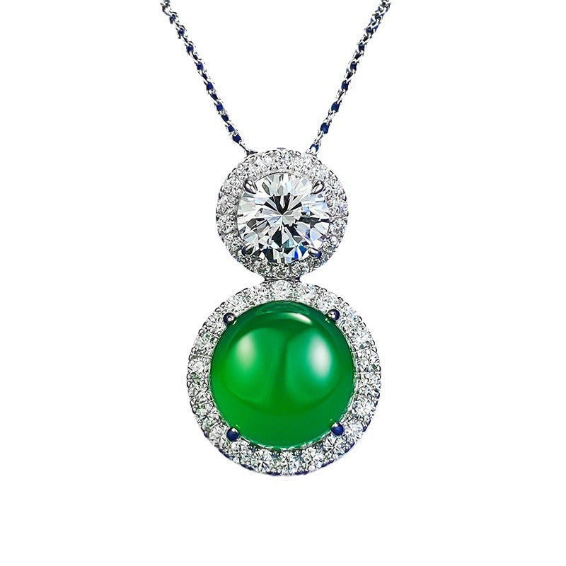 Ricady Jewel S925 Silver Imperial Green Chalcedony Necklace - Cabochon Pendant