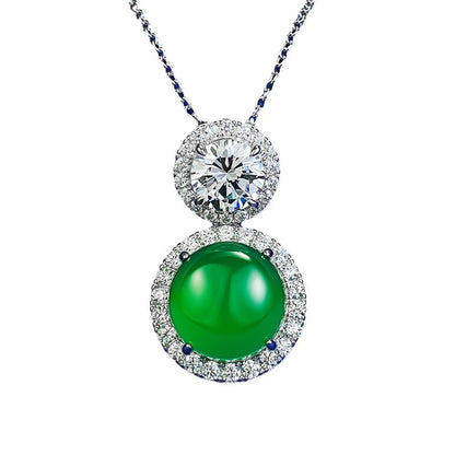 Ricady Jewel S925 Silver Imperial Green Chalcedony Necklace - Cabochon Pendant