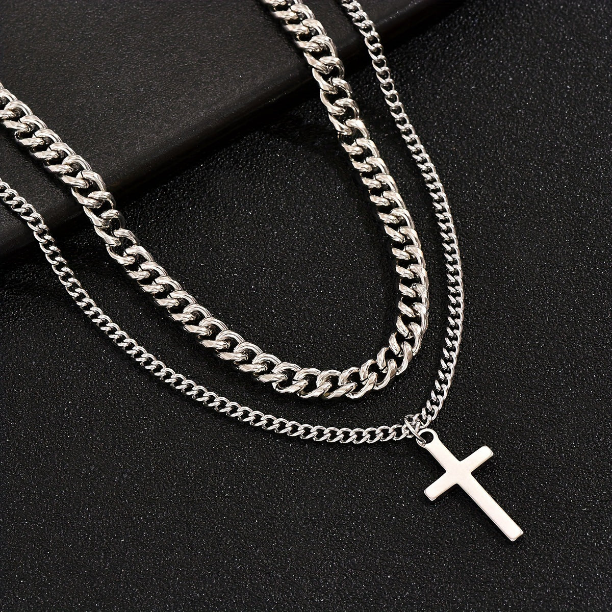 Layered Cross Pendant Necklace in Titanium Steel - European Style