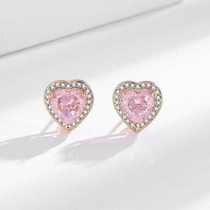 Pink Diamond Heart Zircon 4-Piece Jewelry Set: Bracelet, Ring, Necklace & Earrings for Women (Copper Plated Real Gold)