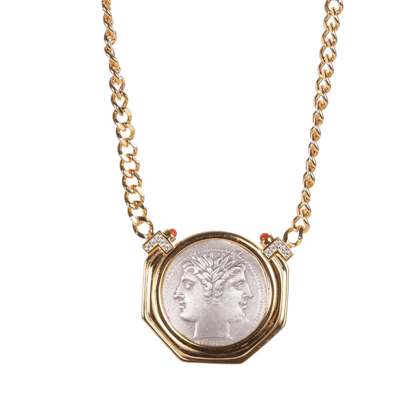 Janus Two-Faced Ancient Coin Pendant Necklace in 925 Sterling Silver