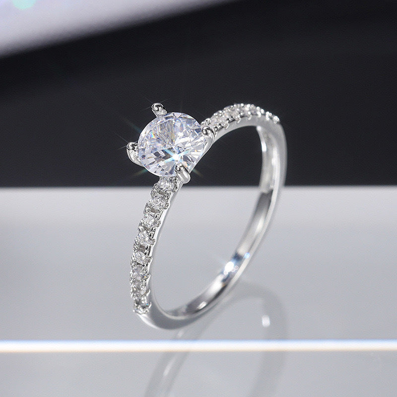 Ladies Platinum-Plated Zircon Engagement Ring - Stylish & Elegant