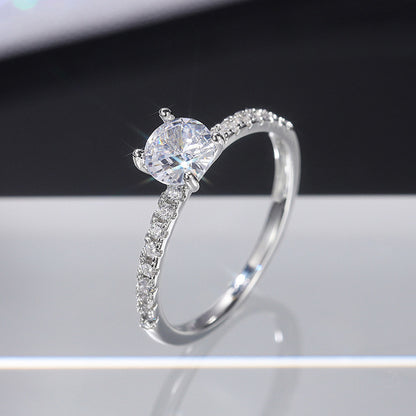 Ladies Platinum-Plated Zircon Engagement Ring - Stylish & Elegant