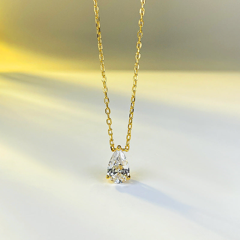 Women's S925 Silver Pear-Shaped Necklace, CZ Layering Clavicle Pendant