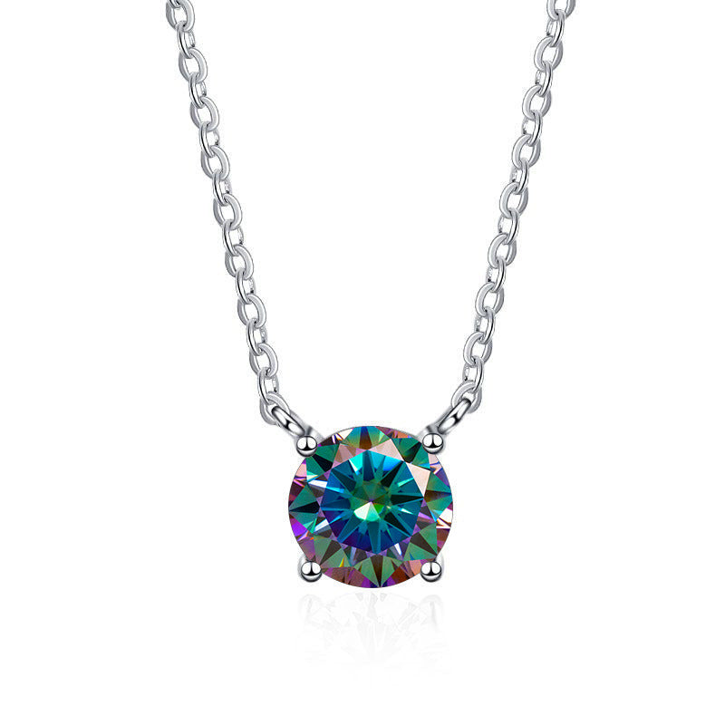 S925 Sterling Silver 1 Carat Moissanite Necklace - Women's Light Luxury 4-Claw PT950 Plated Collar Chain