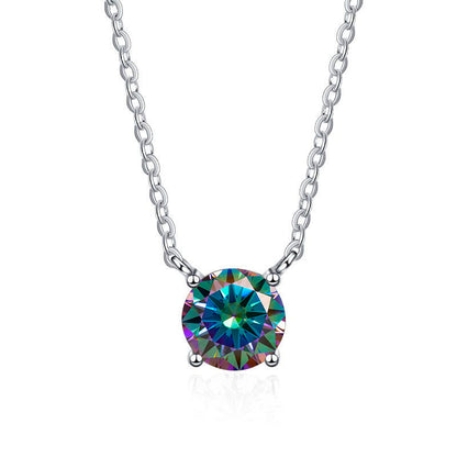 S925 Sterling Silver 1 Carat Moissanite Necklace - Women's Light Luxury 4-Claw PT950 Plated Collar Chain
