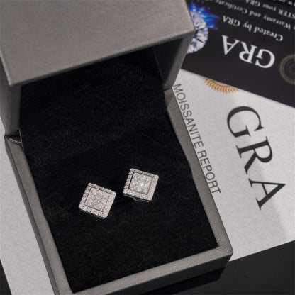 Hip Hop 10mm Square Stud Earrings - 925 Silver with VVS Moissanite by Ricady Jewel