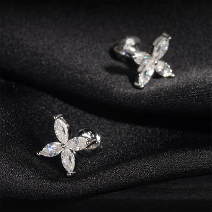Marquise-Cut Moissanite Flower Stud Earrings in Sterling Silver for Women — Delicate Elegance