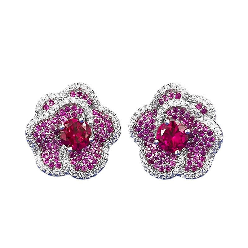 Optimized Title for European & American Markets: Pigeon Blood Red Round Zircon Stud Earrings - Elegant & Noble