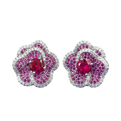 Optimized Title for European & American Markets: Pigeon Blood Red Round Zircon Stud Earrings - Elegant & Noble