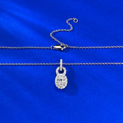 S925 Silver Oval White Diamond Lock Necklace, 1CT Classic Versatile
