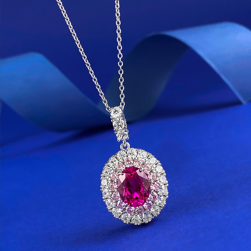 Valentine's Rhodolite Rose Pendant 8x10mm Oval