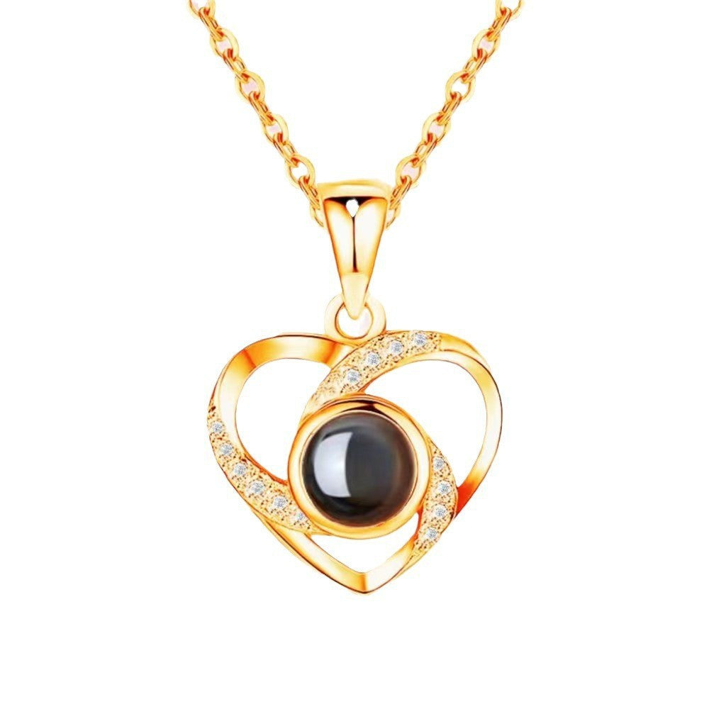 925 Silver Love Projection Necklace for Women - 100 Languages "I Love You" Heart Collar Necklace