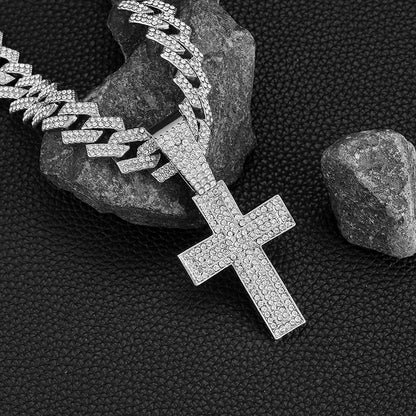 Hip Hop Cross Pendant Necklace with Cuban Chain - Bold Statement